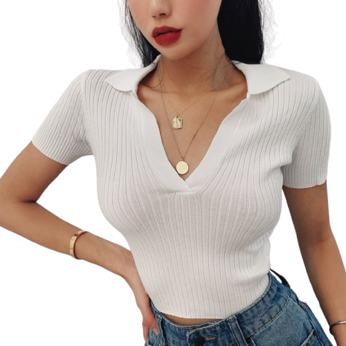 GERIPPTES SHIRT MIT POLOKRAGEN – CASUAL UND FEMININ