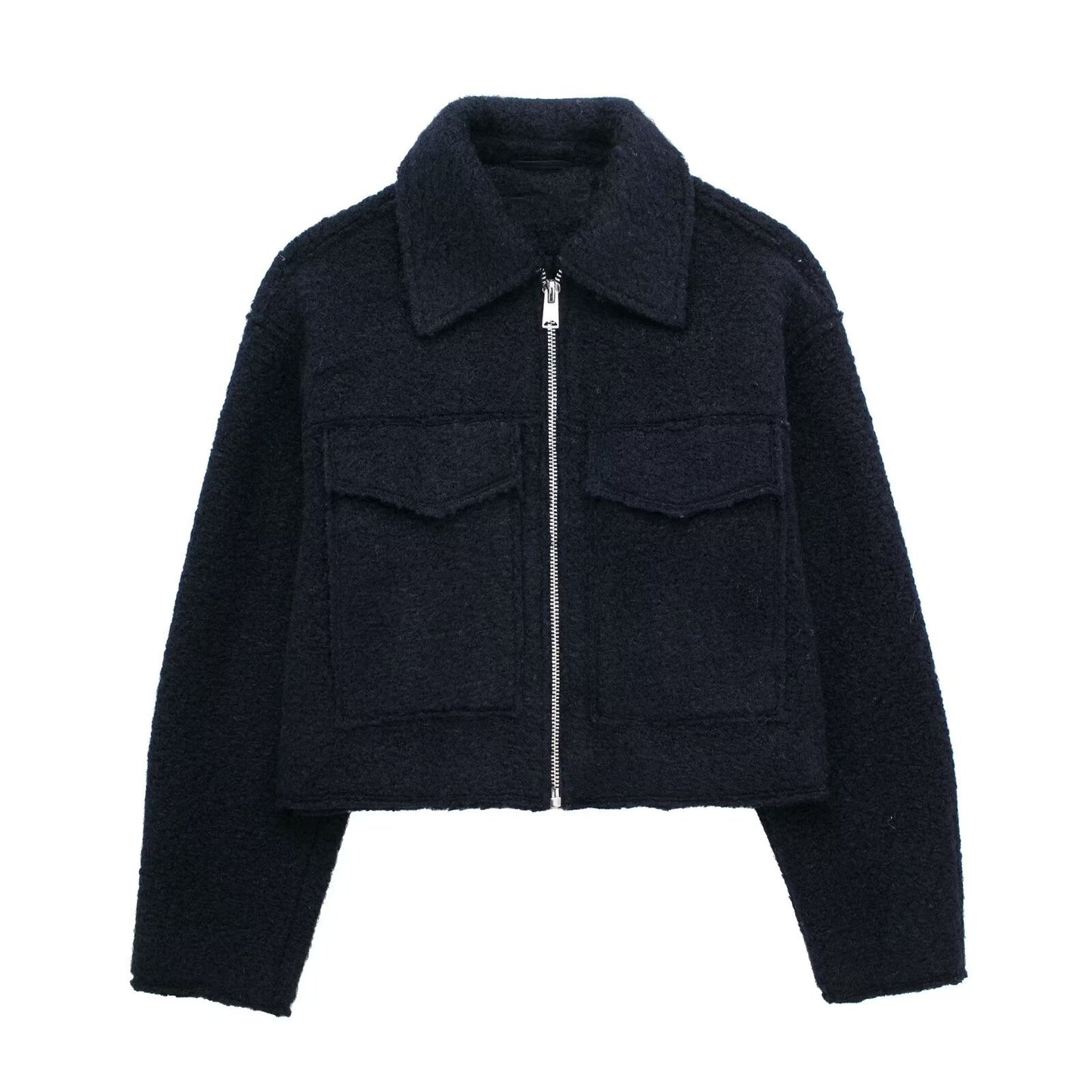 STYLISCHE JACKE MIT ZIPPER UND AUFGESETZTEN TASCHEN