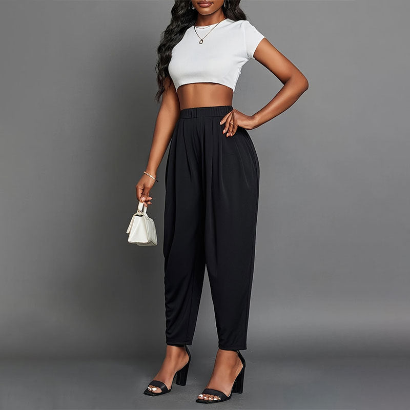 ELEGANTE HOSE MIT HOHER TAILLE UND FALTEN
