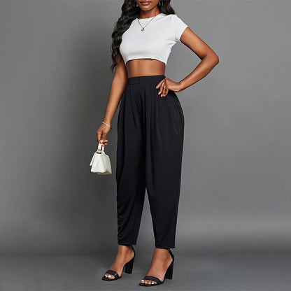 ELEGANTE HOSE MIT HOHER TAILLE UND FALTEN