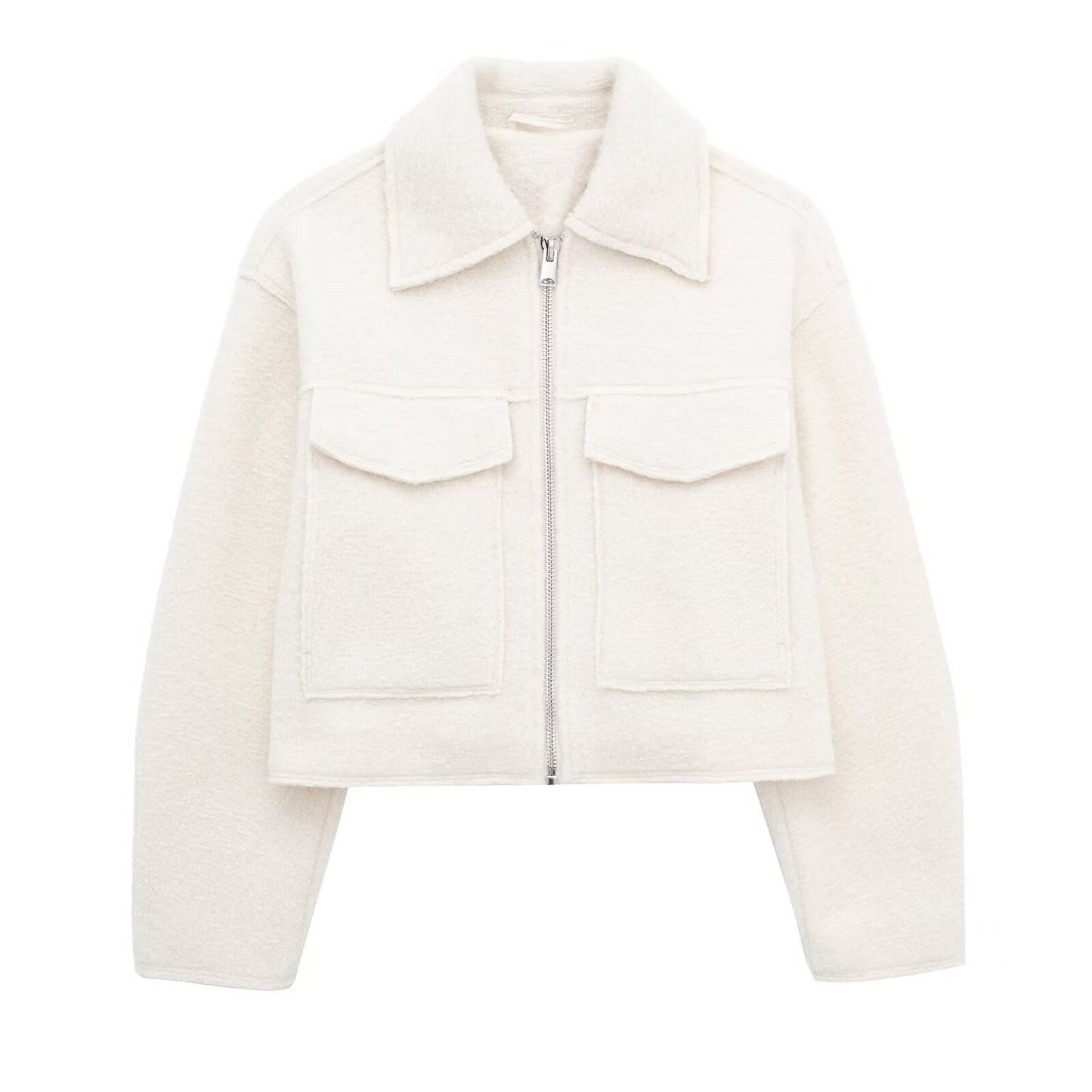 STYLISCHE JACKE MIT ZIPPER UND AUFGESETZTEN TASCHEN