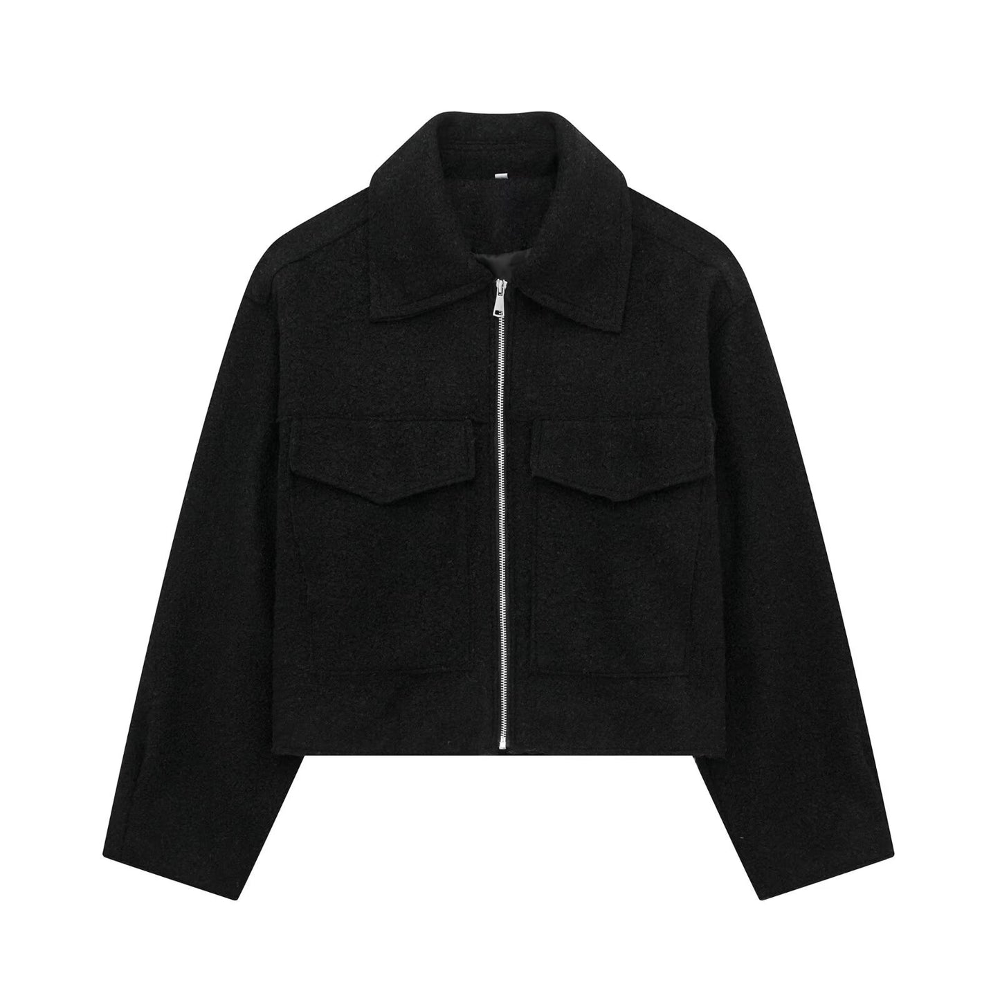 STYLISCHE JACKE MIT ZIPPER UND AUFGESETZTEN TASCHEN