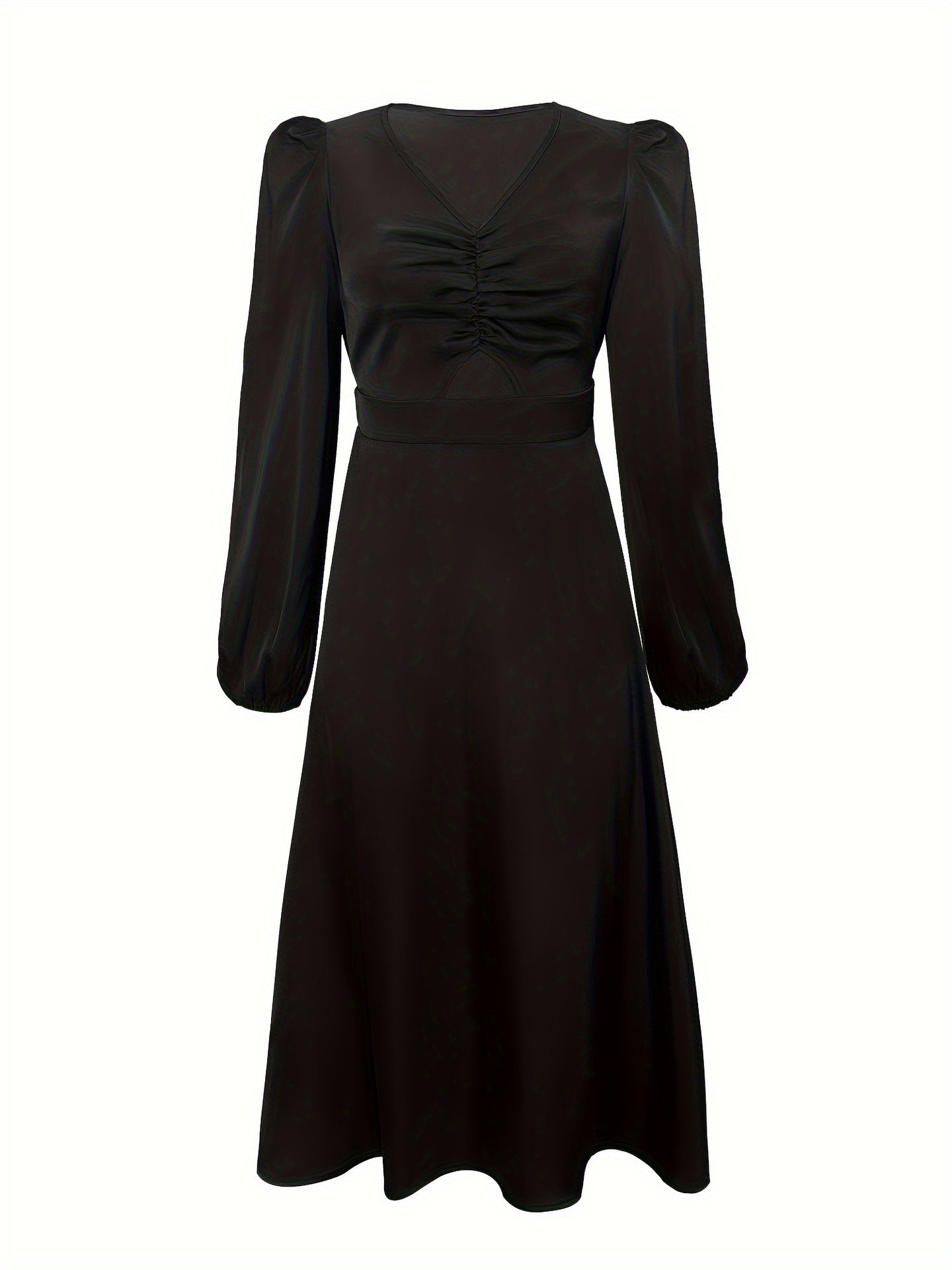 ELEGANTES KLEID MIT LANGEN ÄRMELN UND RAFFUNGEN